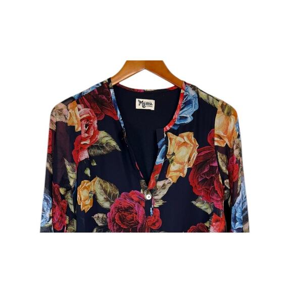 Show Me Your Mumu Top Women XS Black Perveen Pirate Floral Office Work Preppy‎ - Picture 2 of 8